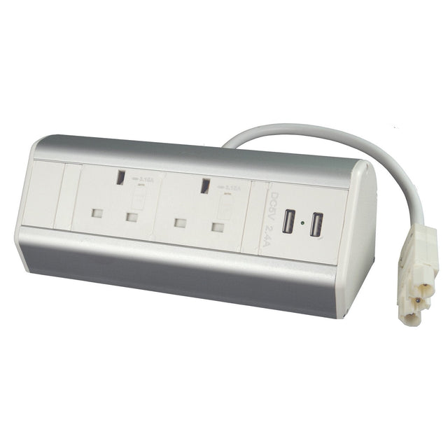 DP14S2UW Desktop Power Extension 2x Individually-fused Sockets 2x USB 2m GST18/3 Cable - UK Ergonomics